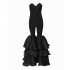 European and American fashion strapless cake puffy pants, socialite party runway, niche design, black bandage jumpsuit