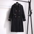 Autumn new European station contrasting metal buckle mid length trench coat for women, loose and slimming Hong Kong style over the knee chic jacket