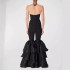 European and American fashion strapless cake puffy pants, socialite party runway, niche design, black bandage jumpsuit