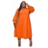 N7744 Cross border plus size women's clothing for European and American foreign trade, Amazon bestseller lotus shoulder long sleeved layered large swing dress