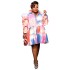 N7760 Amazon Independent Station European and American plus size women's fashion print ruffle edge button dress shirt skirt