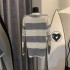 COOLLINE Lin Zixi London Notice Gauck Heavy Sweater Striped Cardigan Coat Grey Loose Versatile