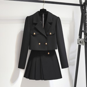 Black suit suit dress for women, early autumn 2024 new popular item, short autumn outfit paired with fashionable two-piece set