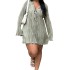 N8011 Cross border Wish plus size dress 2024 temperament slimming lace up skirt trumpet long sleeved solid color dress