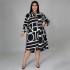 Amazon's best-selling cross-border independent website for European and American foreign trade, eBay printed pleated waist tied shirt, plus size dress for women