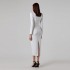 European and American cross-border women's clothing spring temperament Hepburn style square neck cow horn shoulder long sleeved bandage dress, first-hand source