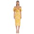 French style design, slim fit with one shoulder and waist, elegant temperament, yellow jacquard dress, socialite banquet dress