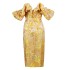 French style design, slim fit with one shoulder and waist, elegant temperament, yellow jacquard dress, socialite banquet dress