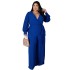 European and American fashion plus size women's clothing Amazon cross-border supply temperament loose straight tube solid color with belt jumpsuit