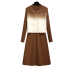 Autumn and winter long sleeved knitted vest two-piece set dress for women with a sense of luxury, color blocking and slimming effect, paired with a sweater and skirt