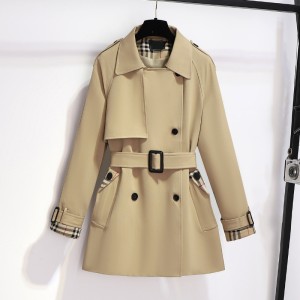 Grid splicing double breasted trench coat for women, small, medium and long, 2024 new autumn edition