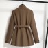 Retro coffee colored suit jacket for women, 2024 autumn new style, loose and versatile casual belt, waist cinching small suit