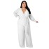 European and American fashion plus size women's clothing Amazon cross-border supply temperament loose straight tube solid color with belt jumpsuit