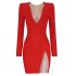 Shining design V-neck rhinestone slim slit dress, niche hip hugging slimming long sleeved bandage dress for women