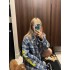 Horseshoe Sanskrit printed plaid cotton jacket 2024 autumn and winter new item niche design retro loose slimming lazy jacket