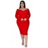 European and American fat woman cross-border plus size women's clothing V-neck solid color long skirt sexy dress wish hot sale