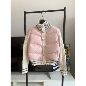 Knitted patchwork pink down jacket for women, 2024 new Korean style design, niche white duck down winter jacket