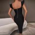 Cross border new European and American fashionable temperament square neck lotus leaf sleeve elastic bandage dress for birthdays, parties, evening dresses, women