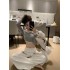 2024 Early Autumn New Off Shoulder Long Sleeve Slim Irregular Bottom Shirt+High Waist Letter Wide Leg Pants Two Piece Set