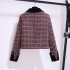 French style small fragrant style contrasting color splicing lapel plaid jacket for women's spring and autumn high-end sense loose coarse tweed short top