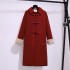 Woolen collar cow horn button woolen coat 2024 winter New Year long red coat