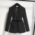 Retro coffee colored suit jacket for women, 2024 autumn new style, loose and versatile casual belt, waist cinching small suit