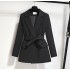 Advanced design sense, black suit jacket, feminine Korean style, light mature, gentle style, small stature, waist cinching suit jacket