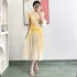 2023 Summer New Miyake Wrinkle Fashion Slimming Small Shirt Printed Hundred Fold Half Skirt Two Piece Set for Women