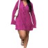 N8011 Cross border Wish plus size dress 2024 temperament slimming lace up skirt trumpet long sleeved solid color dress