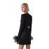 High end square neck ostrich fur long sleeved bandage skirt Barbie European and American women's dress autumn style light mature style