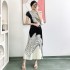 2023 Summer New Miyake Wrinkle Fashion Slimming Small Shirt Printed Hundred Fold Half Skirt Two Piece Set for Women