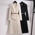 Fake two piece dress, 2024 autumn new style suit collar, slimming temperament, commuting goddess style pleated skirt