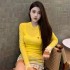 French style slim fit and gradient gradient thin long sleeved base T-shirt autumn new mid length casual yellow top