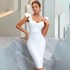 Cross border new European and American fashionable temperament square neck lotus leaf sleeve elastic bandage dress for birthdays, parties, evening dresses, women