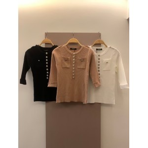 Korean style small fragrance style slimming thin knitted sweater for women, 2024 autumn and winter single breasted versatile base top