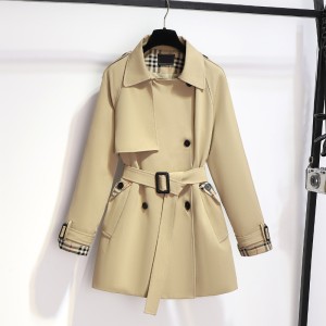 Grid splicing double breasted trench coat for women, small, medium and long, 2024 new autumn edition