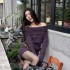 Luo Ge's wool roll purple sexy spicy girl off shoulder knitted wool dress spicy girl one shoulder dress female