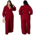 European and American fashion plus size women's clothing Amazon cross-border supply temperament loose straight tube solid color with belt jumpsuit