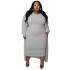 N8057 Cross border European and American plus size women's clothing Amazon autumn new casual fashion long sleeved jacket two-piece set