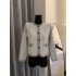 Internet celebrity 2024 autumn new full printed letter metal buckle knitted cardigan women's slim fit temperament short sweater jacket