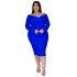 European and American fat woman cross-border plus size women's clothing V-neck solid color long skirt sexy dress wish hot sale