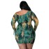 N7308 European and American plus size women's fashionable and sexy spicy girl print, sloping shoulder strap, hip hugging dress, nightclub outfit