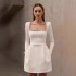 European and American Cross border 2024 New Women's Wear White French Square Neck Diamond Set Long Sleeve Bandage Dress with Summer Luxury