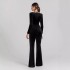 2024 Cross border Amazon jumpsuit autumn diamond studded square neck long sleeved flared jumpsuit for women, with a sense of luxury and light luxury