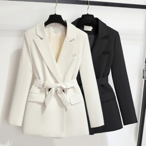 Belt, suit jacket, women's waist cinched retro Hong Kong style, Korean version, British style, student loose and versatile women's suit, Instagram trend