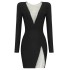 Shining design V-neck rhinestone slim slit dress, niche hip hugging slimming long sleeved bandage dress for women