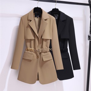 Spring and Autumn Design Explosion Street High end Suit Top with Waist Drawn Black Lazy Style Suit Coat for Women