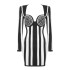 European and American cross-border new black striped low cut slim fit long sleeved waist bandage dress elegant party dress