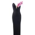 Independent Station New Women's Flower Shoulder Bandage Evening Dress High end Banquet Black Dress Design Sense Dress