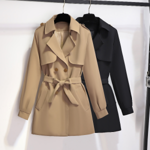 Small windbreaker women 2024 Spring and Autumn high-end sense khaki British style medium long coat jacket